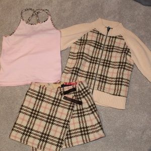 Vintage Girls Pink Burberry Set with Skirt, Shirt, Sweater